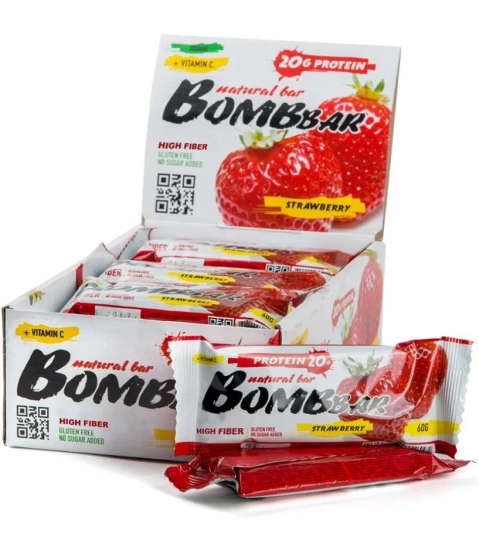 BOMBBAR батончик неглаз., TM 60гр (Клубника)